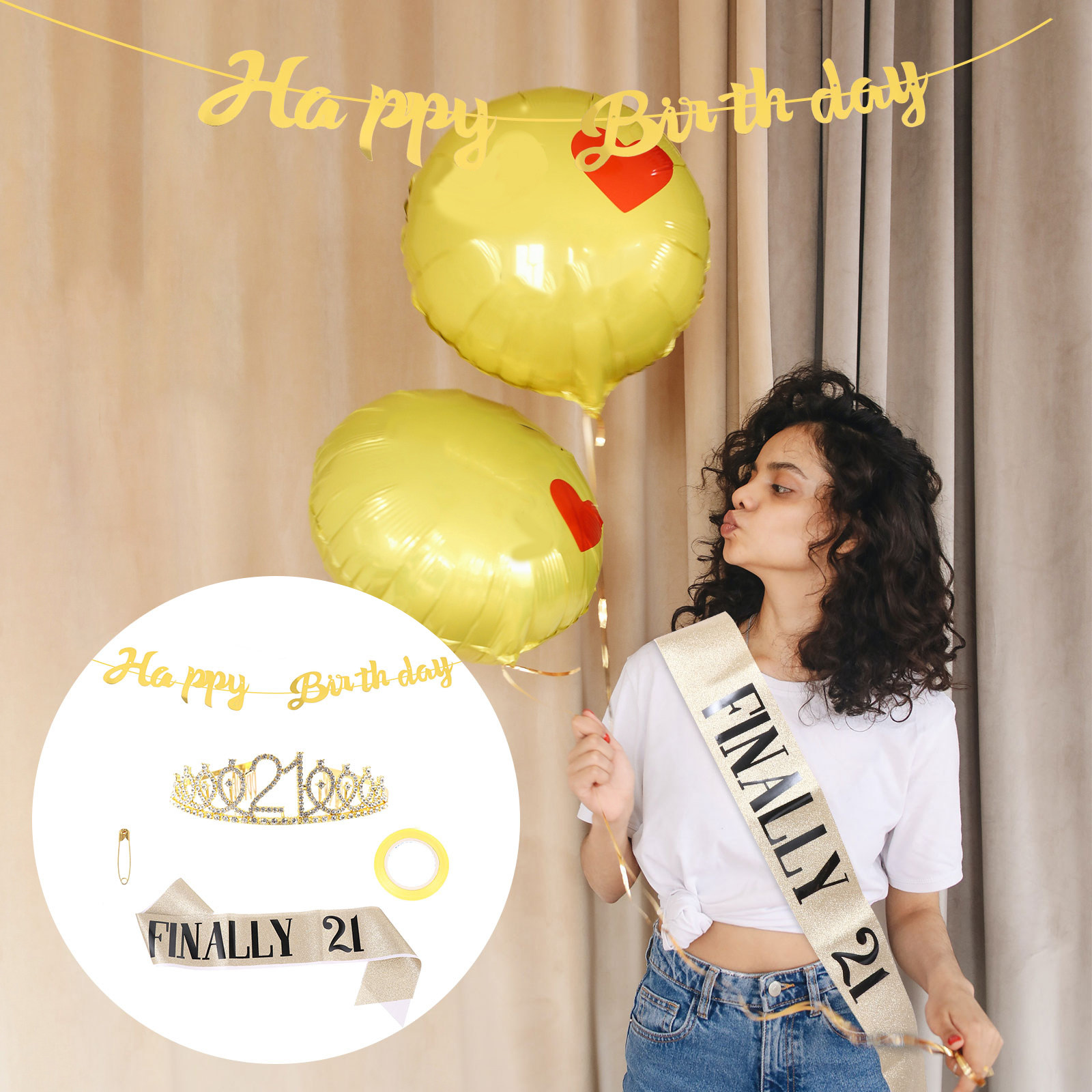 Birthday Sash Glitter - ชุดอุปกรณ์ปาร์ตี้วันเกิด: มงกุฎวิบวับ แบนเนอร์วิบวับ ที่คาดผมมงกุฎประดับเพชรเทียม และสายคาดเอวสำหรับงานวันเกิดผู้หญิง