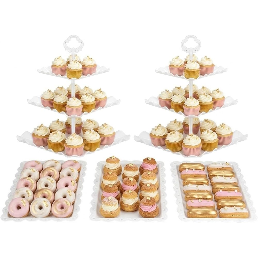 Cupcake Stand Tier - ชุดขาตั้งเค้ก 5 ชิ้น ประกอบด้วยขาตั้งคัพเค้ก 3 ชั้นขนาดใหญ่