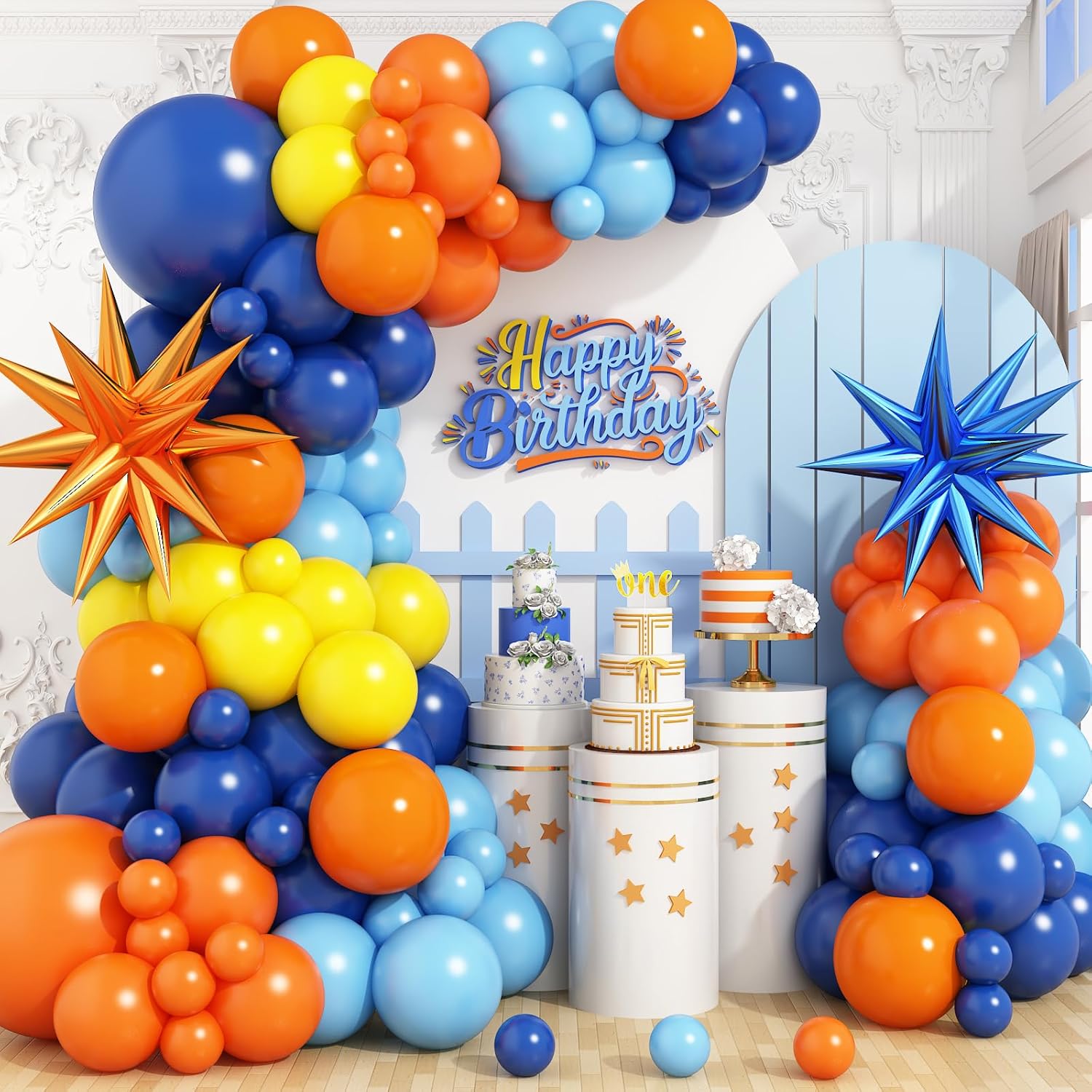 Balloon Arch Kit - ชุดซุ้มลูกโป่งแฟนตาซี ลูกโป่งยางสีเหลืองดอกทานตะวันสีน้ําเงินแซฟไฟร์สีส้มสําหรับหลายกิจกรรม