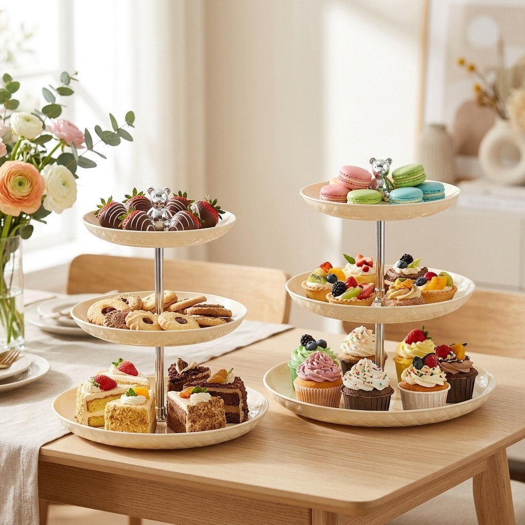Cupcake Stand Tier - ชุดชั้นวางคัพเค้กพลาสติก 2/3 ชั้น สำหรับจัดแสดงขนมหวาน ถาดเสิร์ฟแบบหลายชั้น ชั้นวางเค้กสำหรับงานแต่งงานและงานเลี้ยง