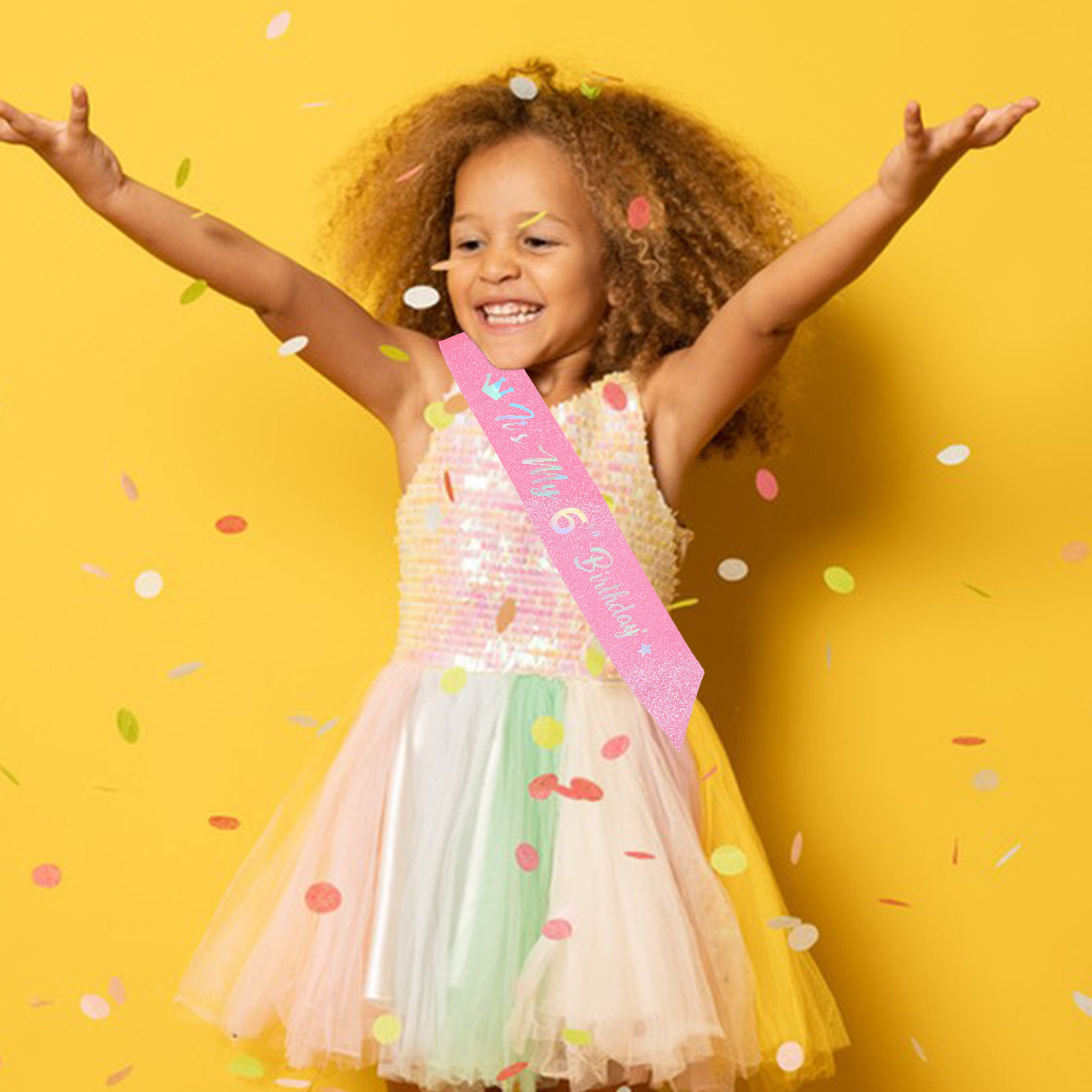 Birthday Sash Glitter - 5 ชิ้น สายคาดเอวกลิตเตอร์สีชมพู 