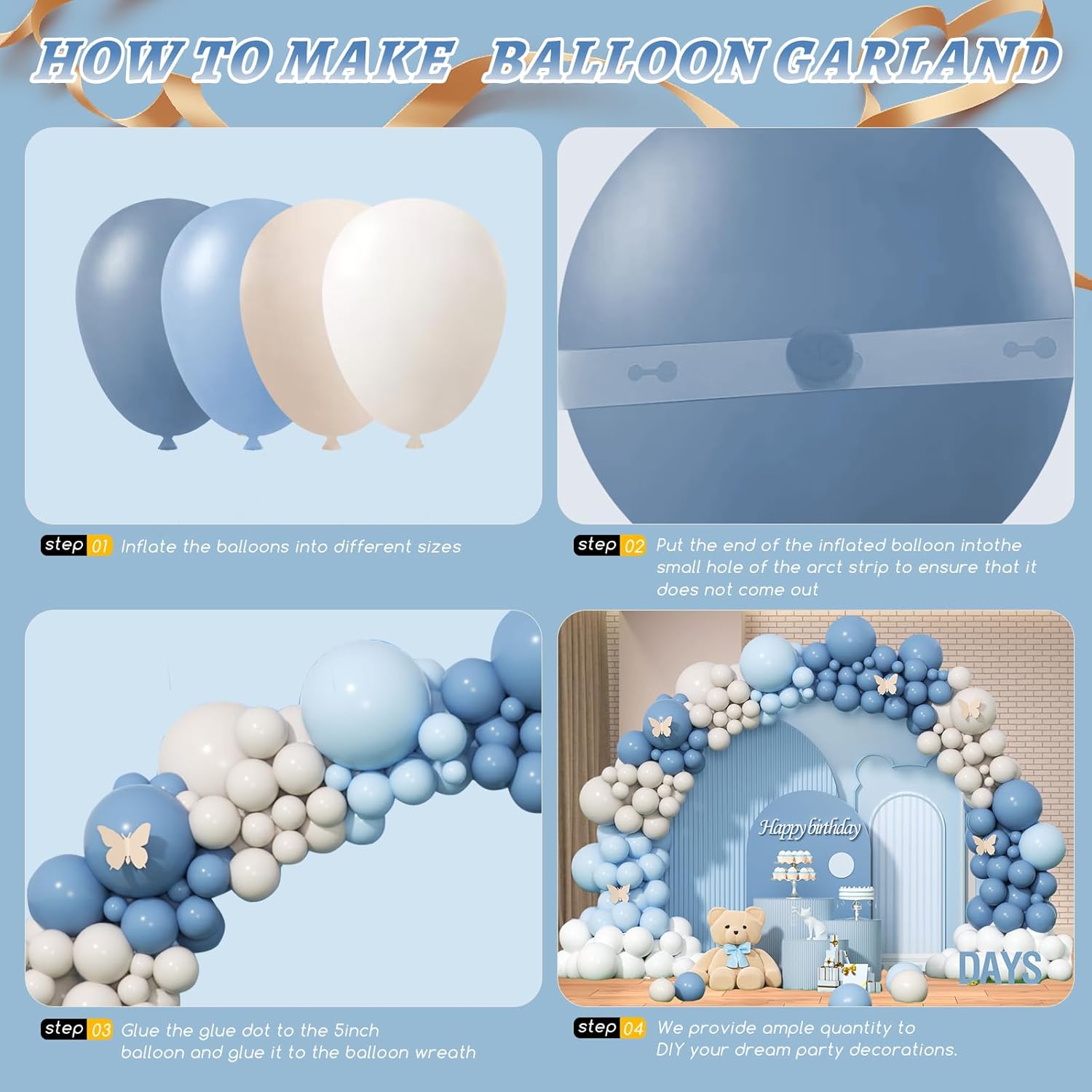 ชุดลูกโป่งลาเท็กซ์สีฟ้าอมน้ำตา - Balloon Arch Kit บทวิจารณ์และราคา